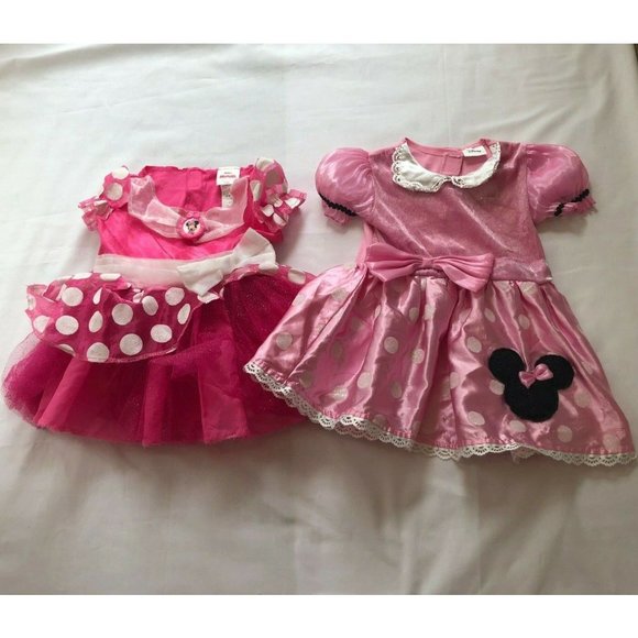 Disney Junior Minnie Kids Baby Girl's Set of 2 Dress Red Pink Polka Dot Size 2 T - Picture 1 of 12